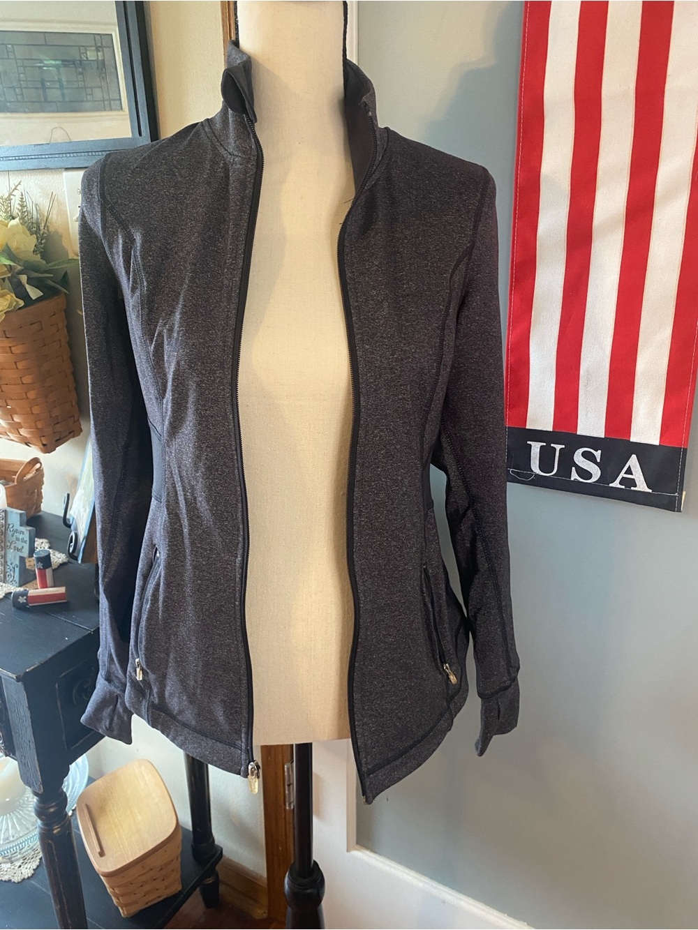 Old Navy Charcoal Heather Zip-Up Utility Jacket